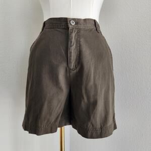 Vintage 90s Dark Olive High Rise Cotton Shorts Wide Leg Mom Dark Academia 12